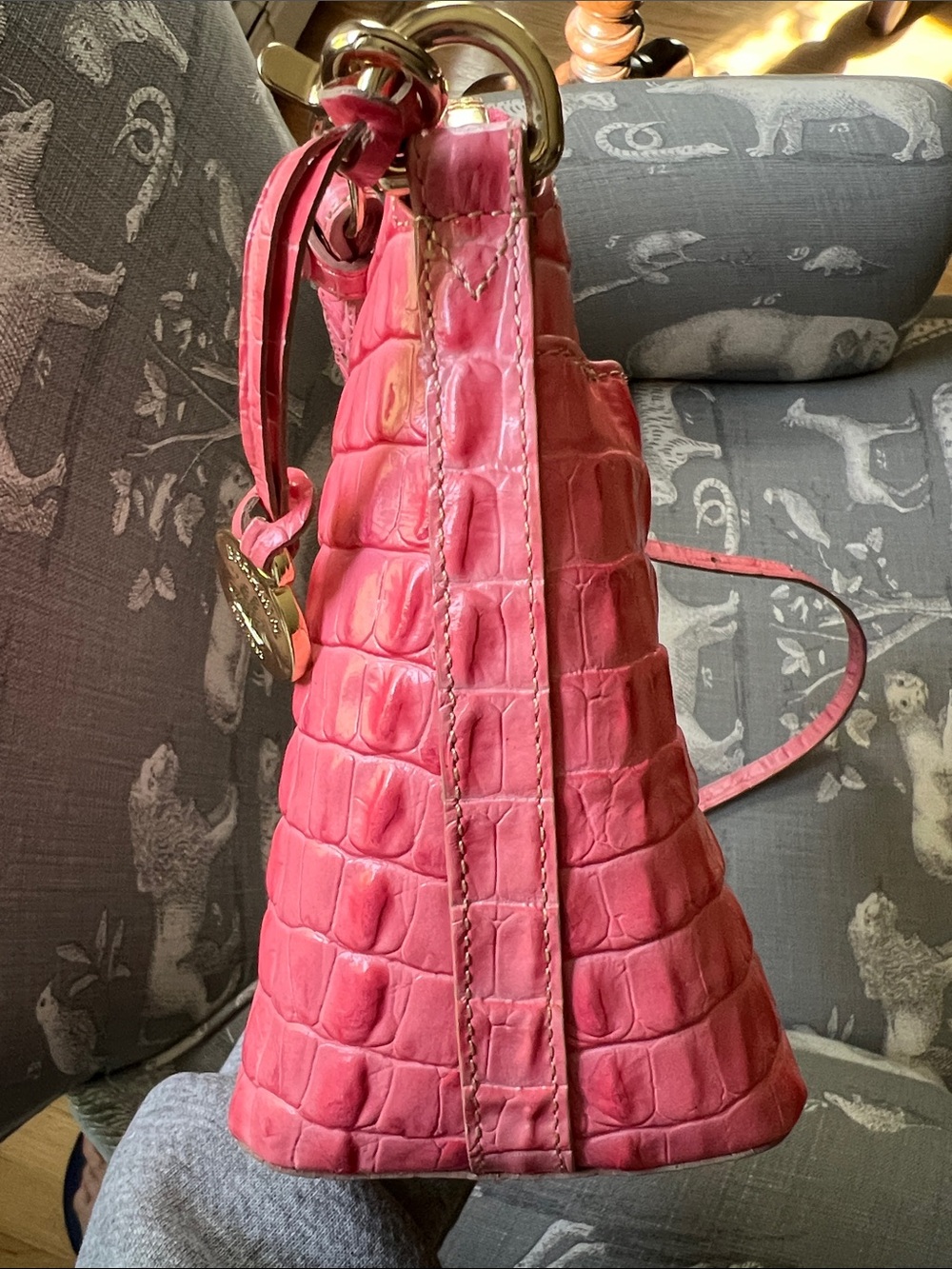 Brahmin Mini Duxbury Coral Pink Croc-Embossed Crossbody - Picture 8 of 10